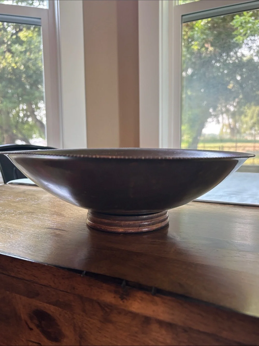 Vintage Solid Brass Lotus Flower Wood Base MCM 11.5”